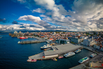 Fototapeta na wymiar Aerial drone panoramic view of Stavanger city center