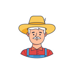 Male farmer character icon avatar. Stroke vector illustration. agricultural man in hat