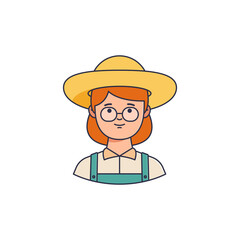 Female farmer character icon avatar. Stroke vector illustration. agricultural woman in hat