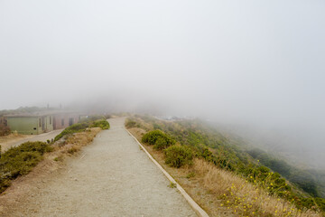 Foggy view at nightfall at battery spencer