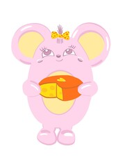 cute pink mouse with cheese
