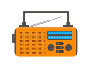Portable radio with flashlight for emergency, camping, survival, tourism, hiking. Vector flat illustration