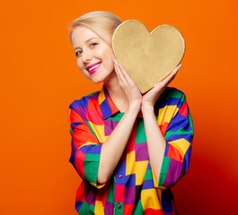 Style blonde in 90s clothes with heart shape