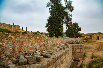 Foundation wall of archaeological structures