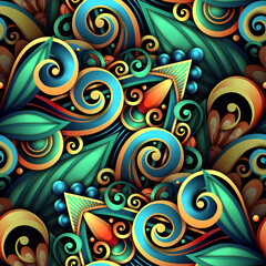 Vector Colored Seamless Pattern with Floral Ornament