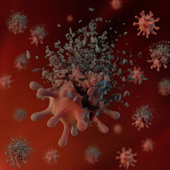 A coronavvirus fragmentation with red background