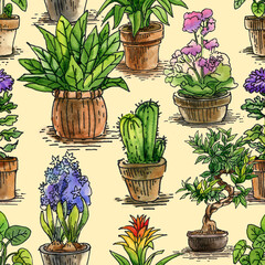 Pattern - decorative plants, summer mood, watercolor drawing
