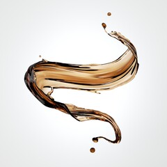 3d rendering, tea or coffee liquid splash, brown liquid wavy jet, splashing wave clip art isolated...