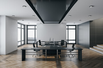 Luxury office room with computers on table