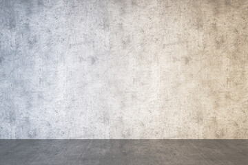 Minimalistic concrete interior with copy space on gray wall.