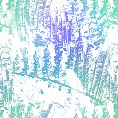 Seamless satin soft pastel color leaves pattern. High quality illustration. Beach or resort wear design of leaves in fuzzy turquoise and white. Repeat raster jpg pattern design.