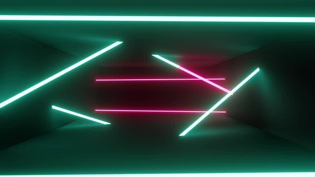 Abstract neon background, flight forward through the digital corridor. appearing glowing geometric lines, ultraviolet spectrum., Seamless 4K Video