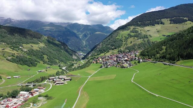 View from a height of the Curaglia village in the valley medel . High quality 4k footage