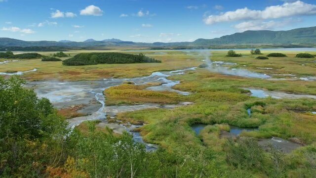 Caldera of volcano Uzon, Kronotsky nature reserve, Kamchatka, Russia, 4k