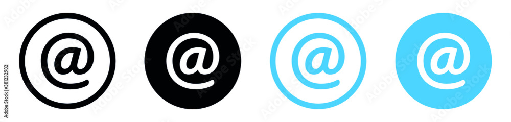 Aufkleber @ or mail icon in circle for apps and websites, Mail envelope icon