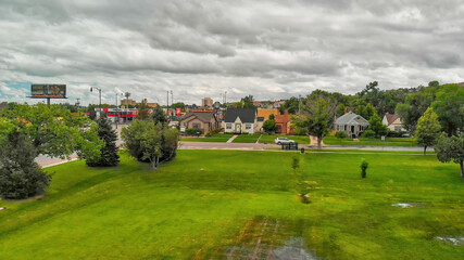 Fototapeta na wymiar Arial view of Rapid City on a cloudy summer day, South Dakota