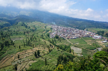 Fototapeta na wymiar Kruwisan village in the valley of Sumbing mountain, central java, indonesia