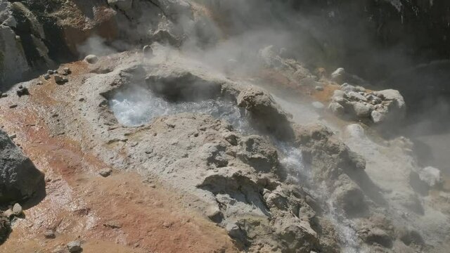 Erupting geyser Bolshoy (Big) in the Valley of Geysers, Kamchatka peninsula, Russia, 4k