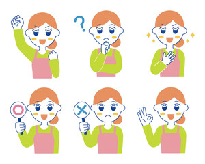 主婦・エプロンをした女性のイラスト素材セット