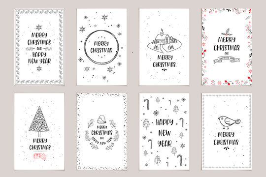 Merry christmas set of seamless xmas reindeer patterns in colorful low poly style and text templates. Ideal for holiday greeting cards, print, or wrapping paper. EPS10 vector file.