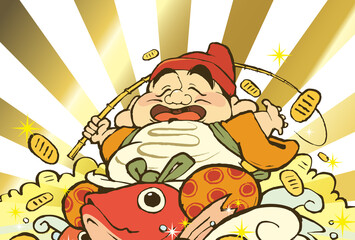 恵比寿様のイラストの年賀状デザイン