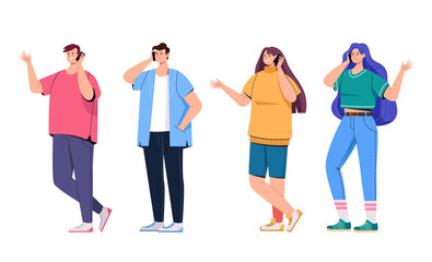 Fototapeta premium People man woman characters phone call isolated set. Vector flat graphic design cartoon illustration
