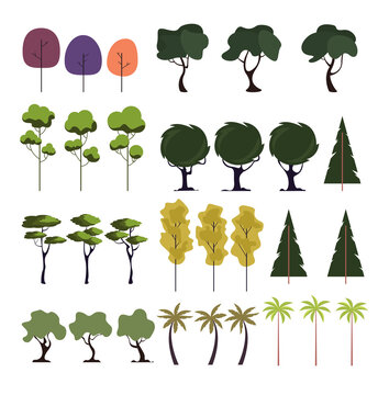 Tree forest isolated on white background set. Vector flat graphic design cartoon illustration