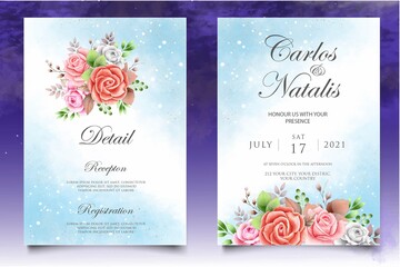 Obraz premium Elegant watercolor floral wedding invitation card set