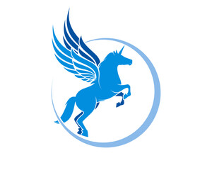 Obraz premium Blue unicorn flying in the circle