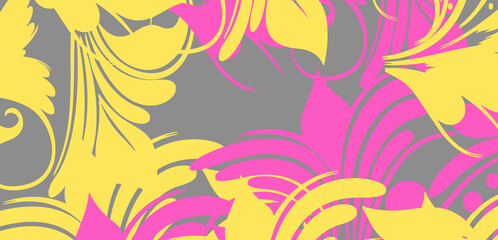 colorful swirl floral design on gray backdrop.