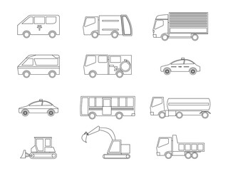 12種の車イラストセット　(線画)