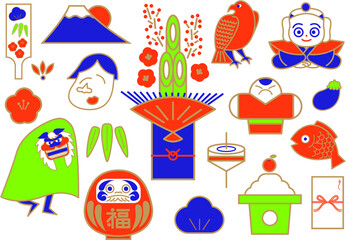 3色のポップなお正月イラストセット