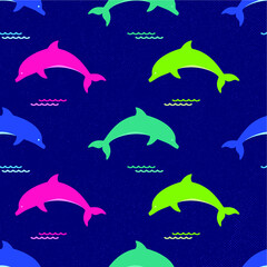 colorful dolphin seamless pattern with grunge background