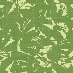 Bright line green tropical foliage seamless pattern. High quality illustration. Vivid but simple palm tree leaves in happy light green shades with linen fabric texture overlay.