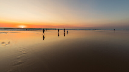 Sunset on the beach in Lacanau in France