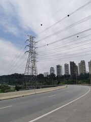 View of power lines by the bridge