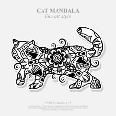 Cat Mandala Vector Line Art Style