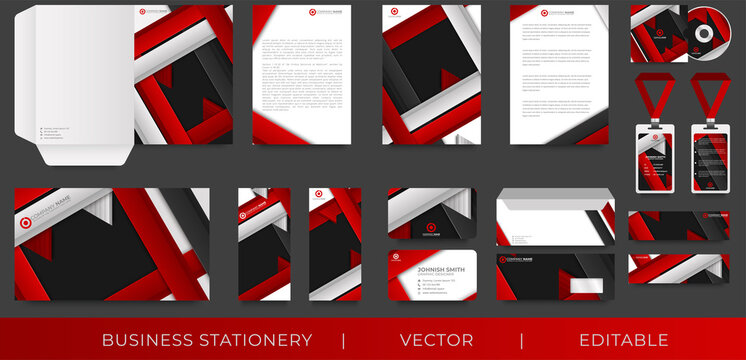 Corporate identity design mockup with red abstract