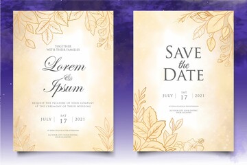 Beautiful floral wedding invitation template with hand drawn style