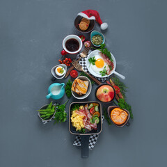 Christmas tree made of breakfast menu