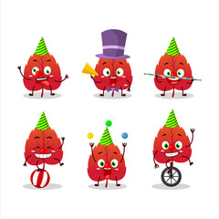 Cartoon character of red dried leaves with various circus shows