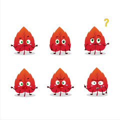 Cartoon character of red dried leaves with what expression