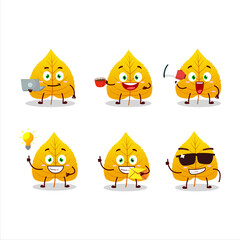 Yellow dried leaves cartoon character with various types of business emoticons