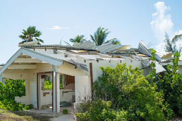 Damage abandon homes as a result of hurricanes and storms hitting the Caribbean island of St.Maarten - obrazy, fototapety, plakaty