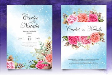 Obraz premium Elegant watercolor floral wedding invitation card set