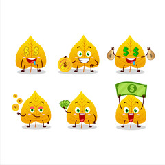 Yellow dried leaves cartoon character with cute emoticon bring money