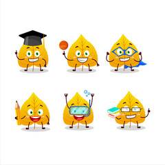 School student of yellow dried leaves cartoon character with various expressions