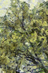 Fototapeta na wymiar Trees and branches Illustrations creates an impressionist style of painting.