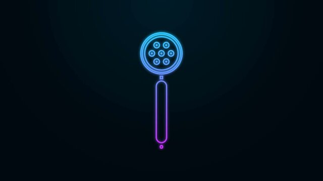 Glowing neon line Strainer spoon icon isolated on black background. 4K Video motion graphic animation