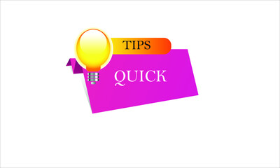 Quick tips icon badge. Top tips advice note icon. Idea bulb education tricks.
